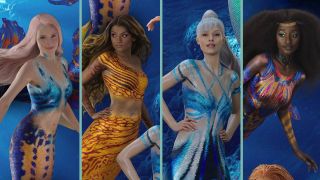 A shot of various colourful mermaids from a poster for the live-action Little Mermaid